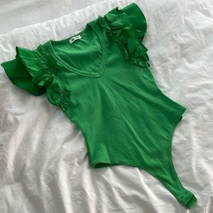 Green ruffle bodysuit